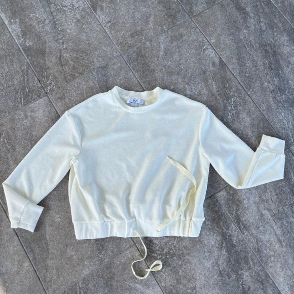 Magaschoni Soft Cinched Waist Crop Sweatshirt Size XS Light Yellow Long Sleeves - Picture 3 of 10
